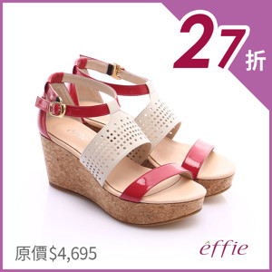 Effie 羊皮拼接配色飾扣楔型涼鞋 桃粉紅 特選福利品 A S O 阿瘦官方購物網